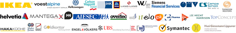 Firmenlogos von Medienpartnern: IKEA, Voestalpine, VW, Siemens, UBS, Helvetia, Engel & Völkers, Symantec uvm.